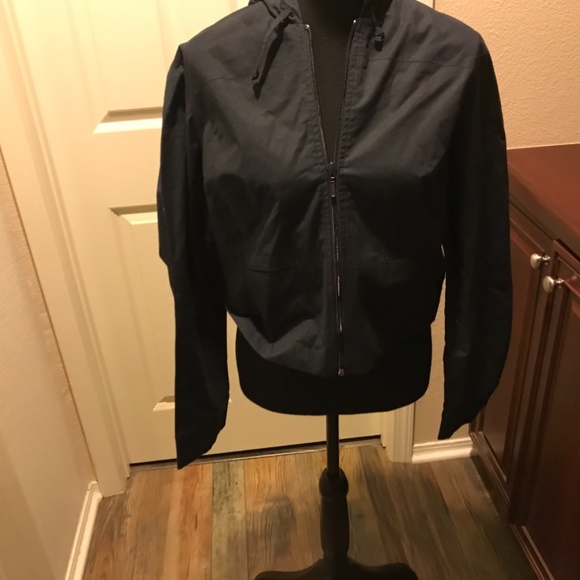 Express Navy Blue With Hood Light Weight Front Zipper Lined Jacket Size: 10 (M) - Picture 4 of 11